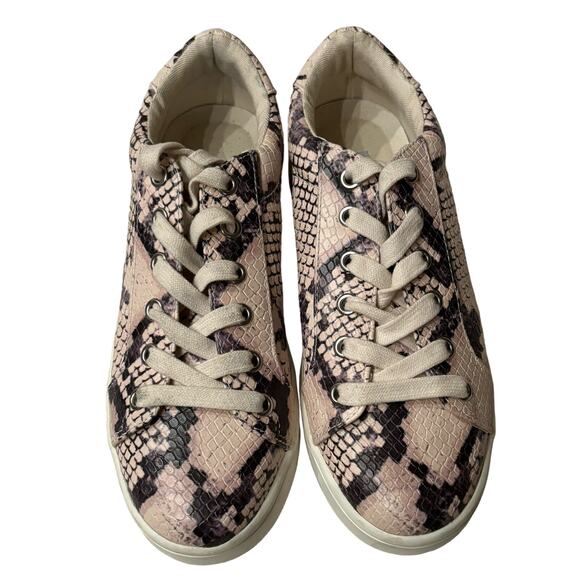 Steve Madden Women's Berties Pink Blush Snakeskin Platform Leather Sneakers 5.5M - Picture 2 of 9